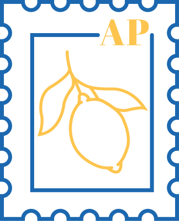 Logo Annabelle Parmentier - timbre bleu avec un citron jaune et les initiales AP